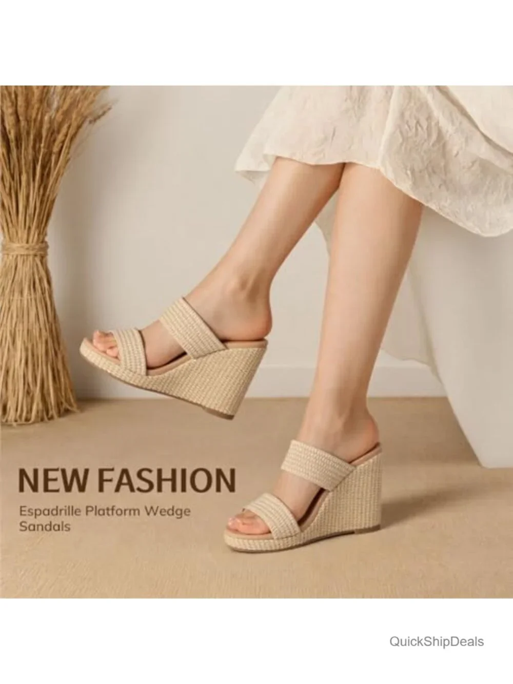 Slip On Wedge Sandals Espadrilles Platform Slides Dressy High Heel Mules - Picture 4 of 5